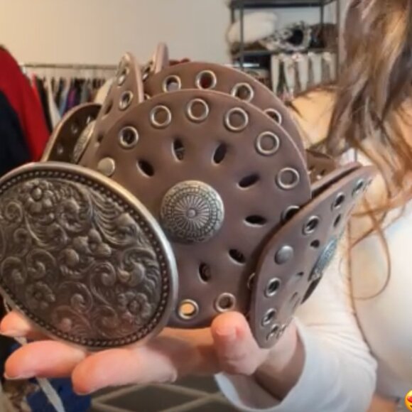 Brown Faux Leather Belt with Gold Accents - Picture 2 of 2